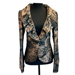 Armani Collezioni floral jacquard blazer jacket rose gold metallic ruffle collar